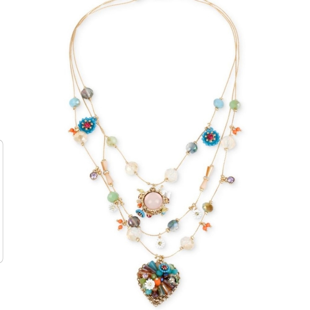 Betsey Johnson Weave and Sew Heart necklace. NWT